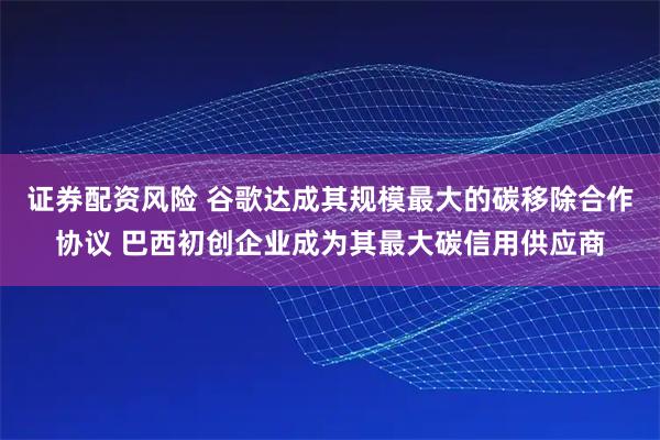 证券配资风险 谷歌达成其规模最大的碳移除合作协议 巴西初创企业成为其最大碳信用供应商